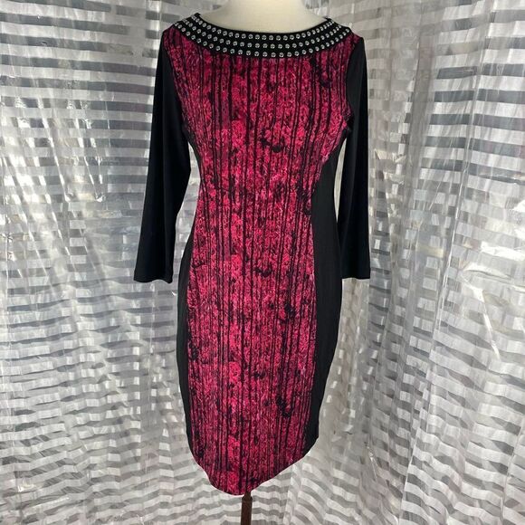 Peter Nygard Black/Pink Long Sleeve Zip Up Dress - Picture 1 of 5